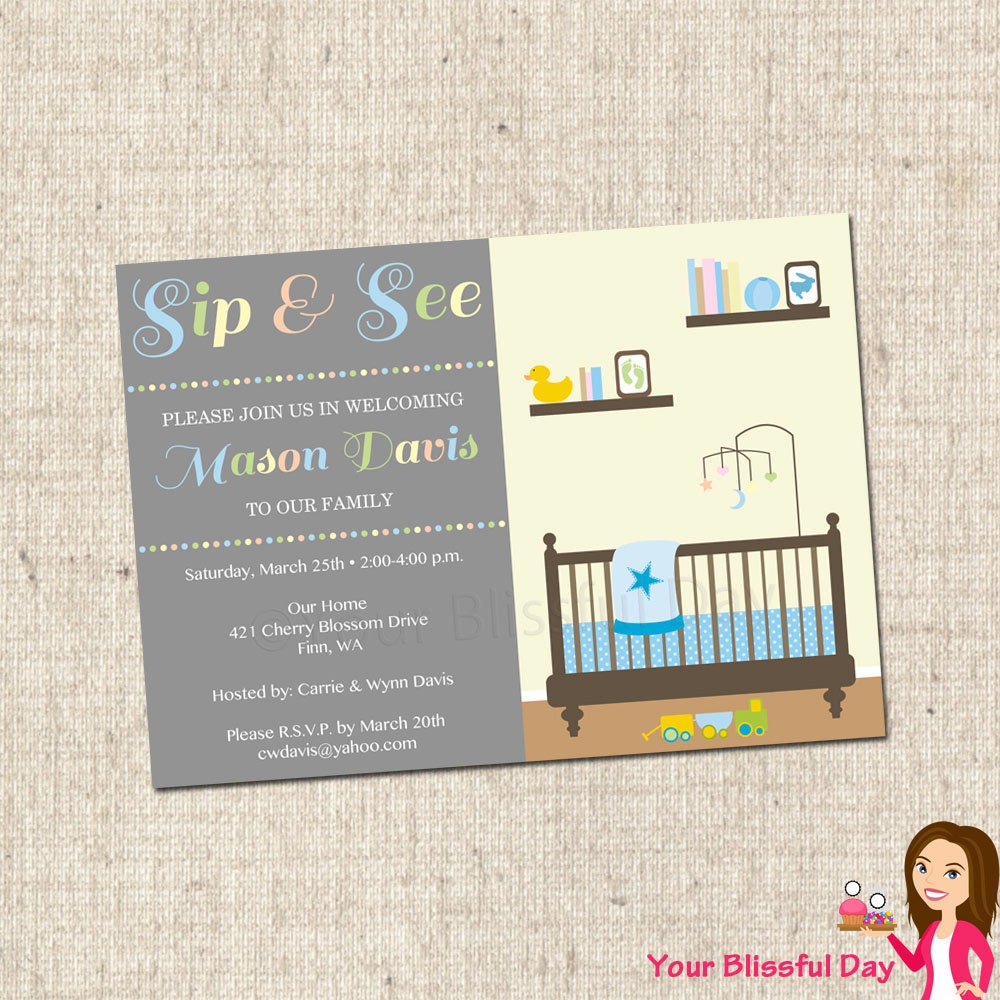 PRINTABLE Sip & See Baby Boy Party Invitation Il_170x135