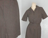 30% OFF. 1950's. brown. plaid print. top & skirt set. vintage. Sz xs/s.