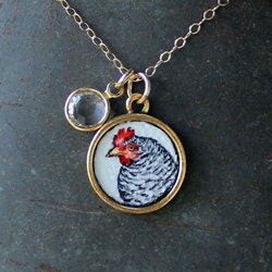 Original Hand Painted Oil Charm Pendant Necklace or Bracelet - Plymouth Rock Chicken
