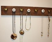 SALE-Jewelry Wood Rack Gold Metal Hearts and White Ceramic Knobs.