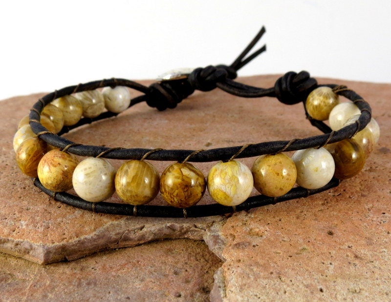 Fossil Coral Single Leather Wrap Bracelet