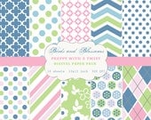 Preppy With a Twist Digital Scrapbook Paper Pack for Personal or Commercial Use