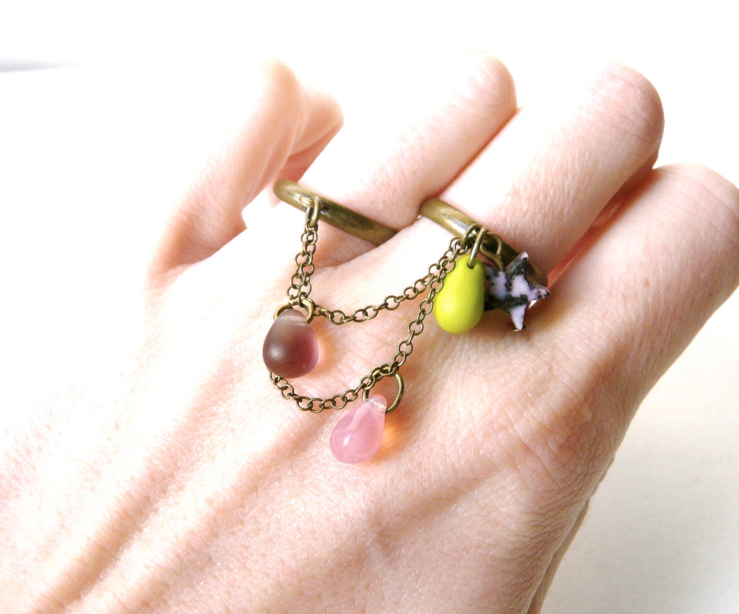 Purple and electric green balloon childhood ring ( star, multi chains, double ring, retro, lime, pink, pastel, jam ) 07