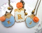 Bridesmaid Necklaces - Rhapsody in Blue - Blue and Melon -  Set of 3
