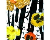 Spring Flowers giclee  Viola's yellow red Black fresh home decor 8x10"