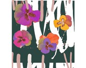 retro Flowers giclee  Viola's purple magenta  Black fresh home decor 8x10"