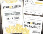 Yellow and Grey Flower Rustic Elegant Invitations and Save-the-Dates