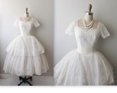 50s Wedding Dress // Vintage 1950s Embroidered Eyelet White Chiffon Wedding Dress Tea Gown XS