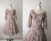 50's Floral Dress // Vintage 1950's Floral Print Lace Garden Party Mad Men Cocktail Dress M