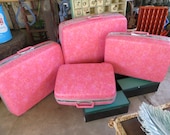 Quartet of Marbled Hot Pink Samsonite Silhouette Luggage: Matching Mod Set of Four Large Hardside Jet Set Suitcases