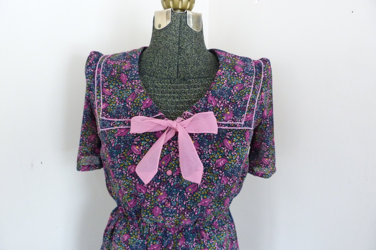 Vintage Nautical Style Floral Dress /  Vintage Hipster Floral Dress / Boho Retro Floral Dress Pin Up Nautical