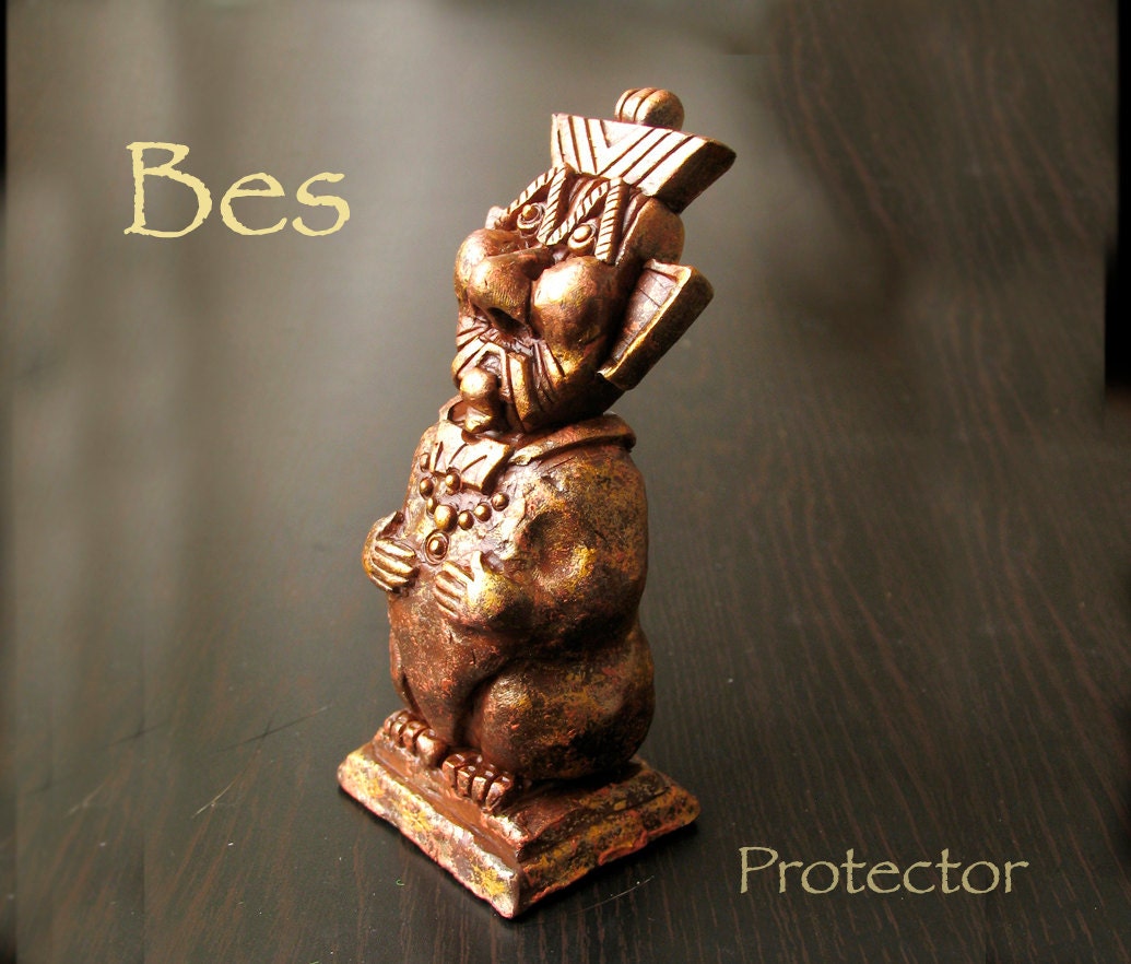 Bes - Protector Against Ills and Patron of Childbirth - Altar Statue and Protective Votive - Handmade and Hand Painted