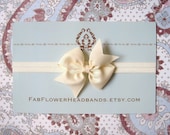Ivory Cream Hairbow Headband - Baby Bow Headband - Newborn Headband - Hairbow Clip on Headband