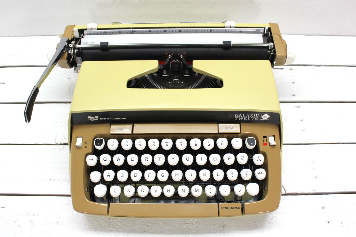 Vintage Mustard Smith Corona Galaxie Twelve Typewriter with Case and Key