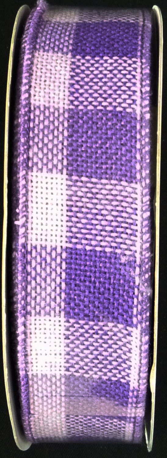 Lavender Purple Check Faux Burlap Wired Ribbon RA20655K, Burlap Ribbons,  Poly Mesh Supplies, 1.5 Inch X 25 Yards (75 Feet)