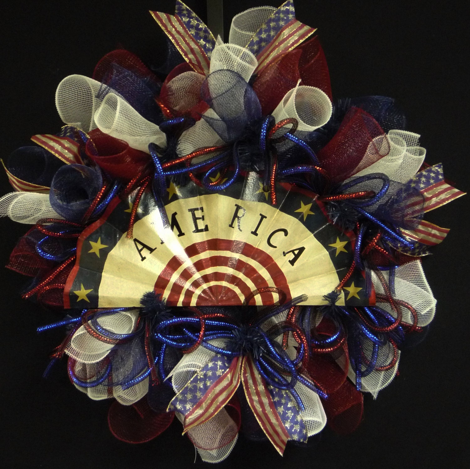 RWB Memorial or Labor Day Wreath, 4th of July, Veterans Day, Rwb, Poly Mesh Wreath, Deco Mesh - Item 771