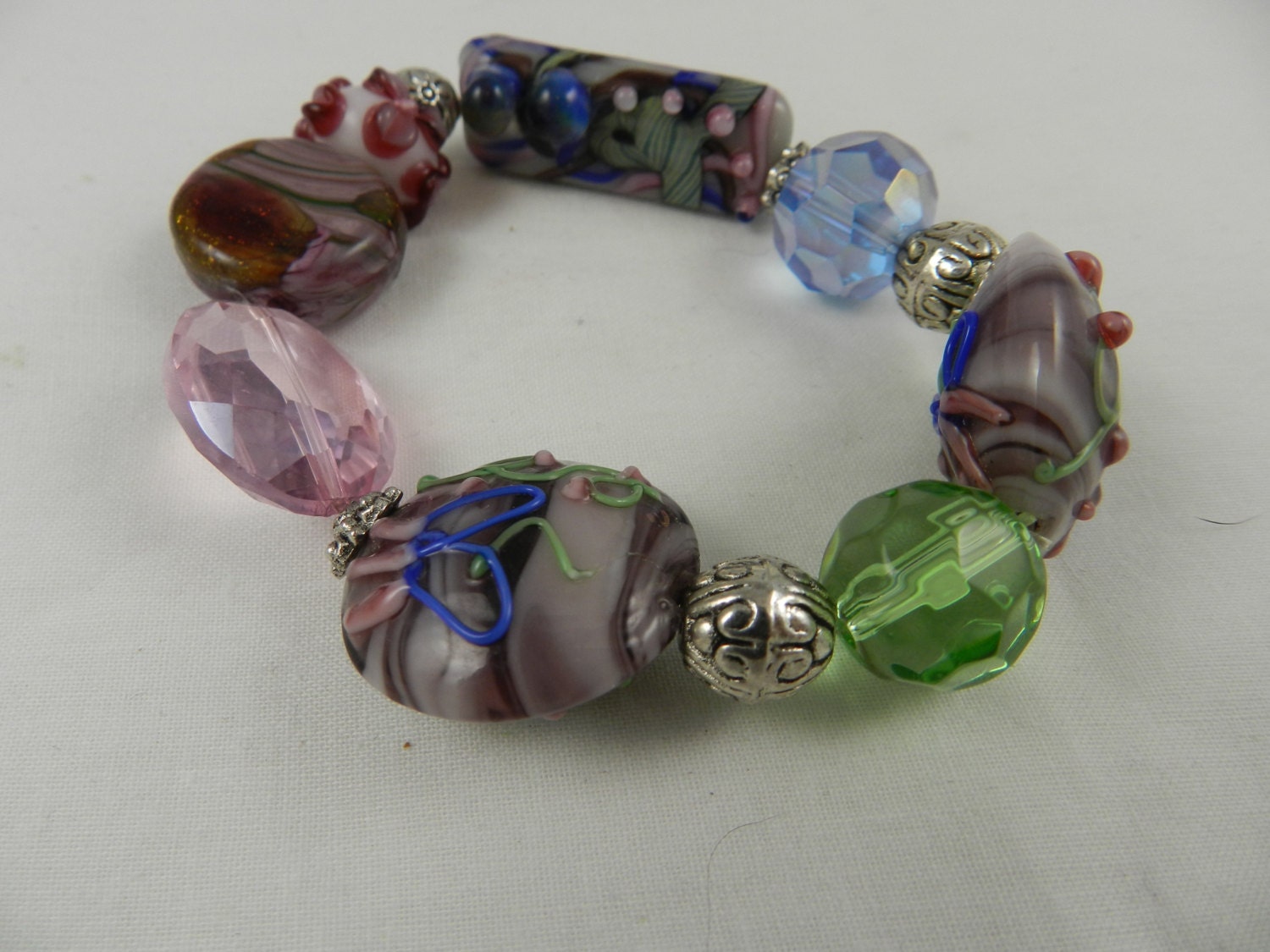 Multicolored Lampwork Bead Crystal Bead Stretch Bracelet