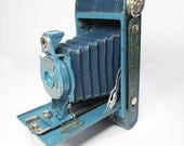 Vintage RARE Peacock Blue Rainbow Hawkeye No 2 Folding Camera Model B - Art Deco Style Bellows Camera
