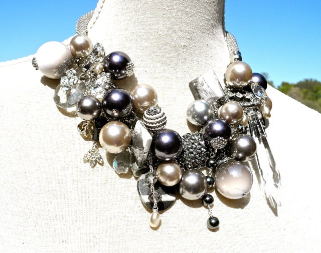 Statement Necklace, Pearls, Vintage Repurposed Jewelry by Dabchick Vintage Gems on Etsy
