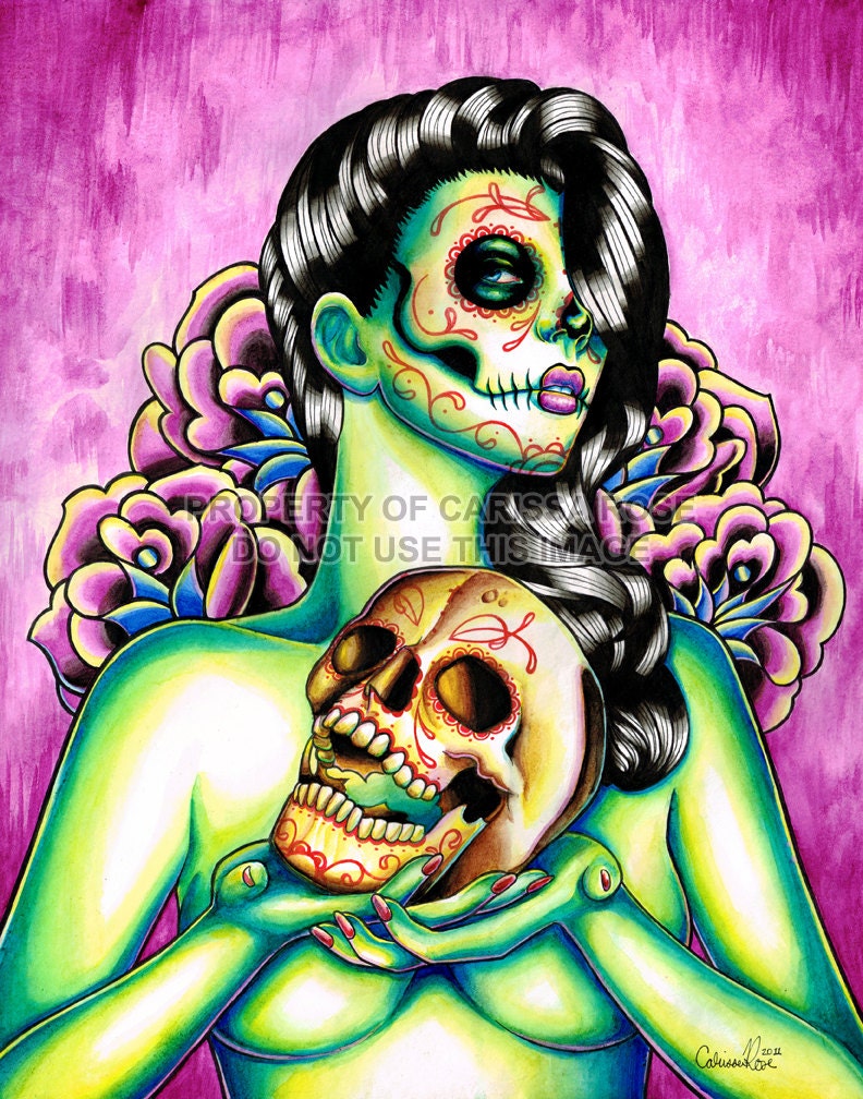 Day of the Dead Pin Up Girl With Sugar Skull - Memories By Carissa Rose apprx 11x14
