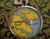 Vintage Annapolis Maryland Glass Map Pendant Necklace