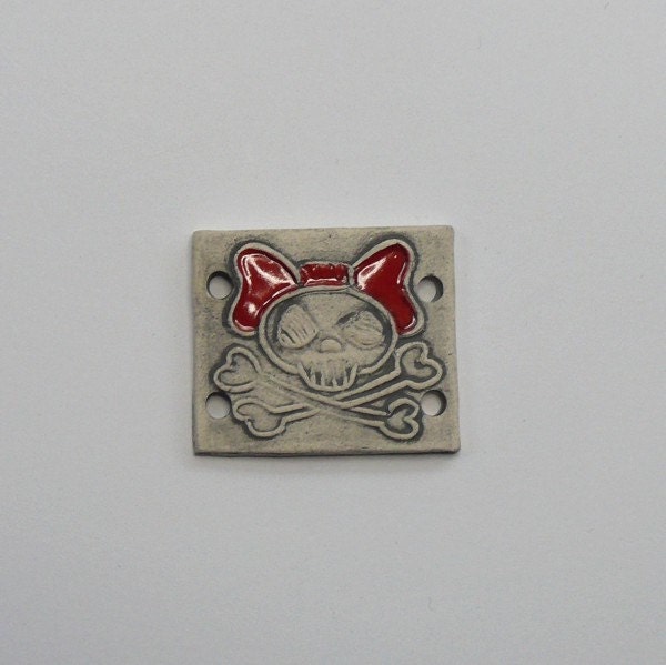 Handmade ceramic cute skull Tattoo bracelet bar.