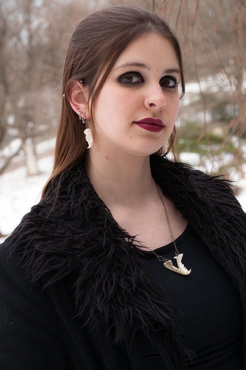 jaw bone necklace - mink jaw on gunmetal