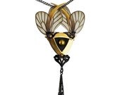 Spring Sale - 10 % OFF - Neo Victorian Steampunk - Femme Fatale Jewelry - Dark Fairy Necklace - 24K Gold Plated Blades - Real Butterfly Win