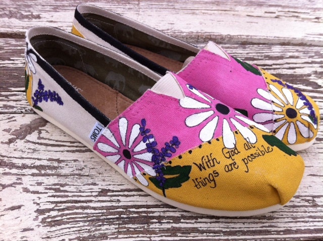 Custom hand painted TOMS, Spring flowers and sunshine verse