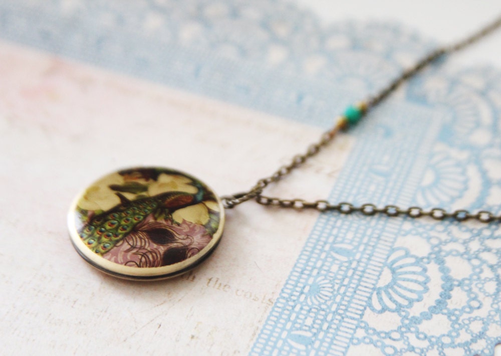 Antiqued Gold Peacock Locket Necklace (LN-10)