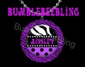 Children's Jewelry Personalized Purple Zebra Polka Dot Custom Pendant Necklace or Zipper Pull
