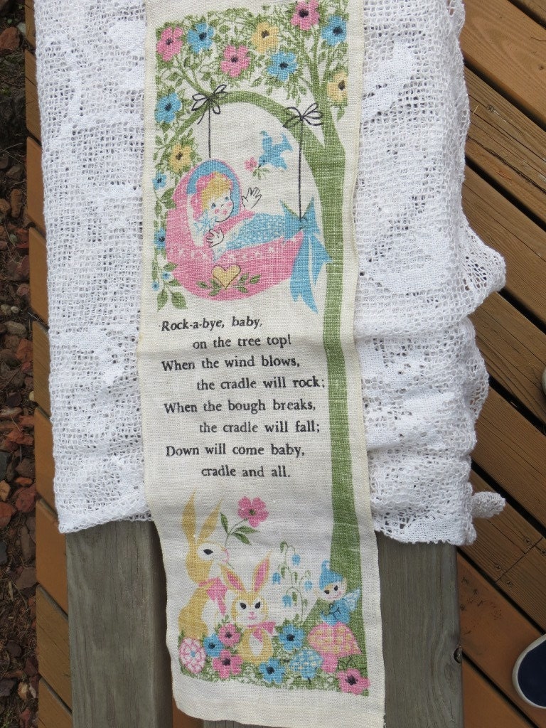 Wall Hanging Rock a Bye Baby Woven Cotton Vintage Decor