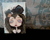 Goth ACEO Original acrylic painting Widows peak Marden Artist Card