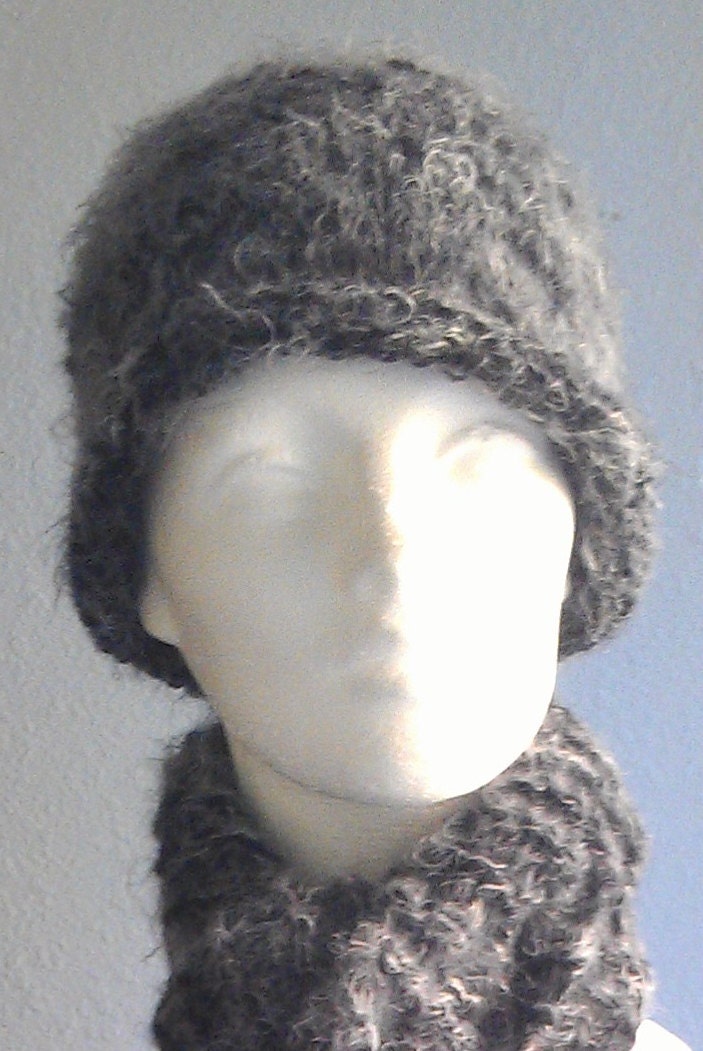 Hand Knit gray/black soft hat