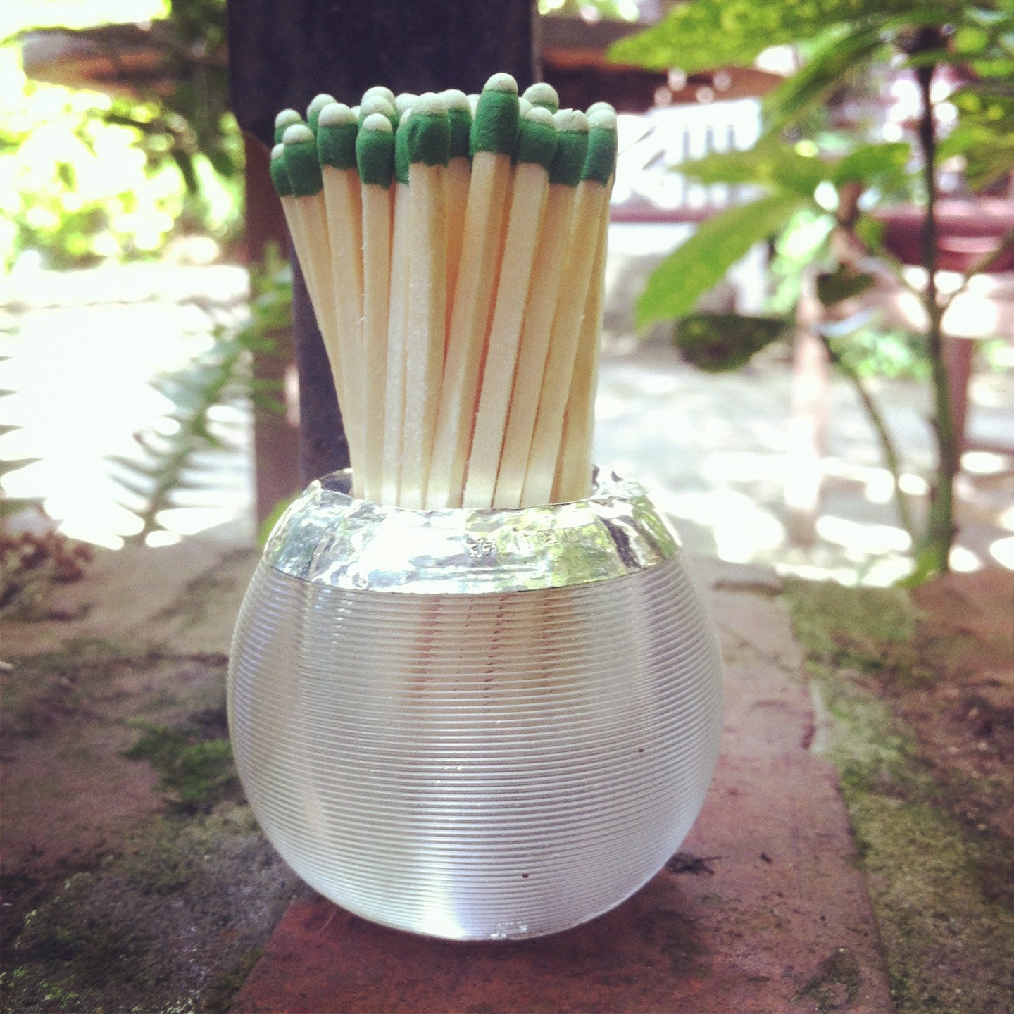 Antique 1916 English Sterling and Glass Match Striker