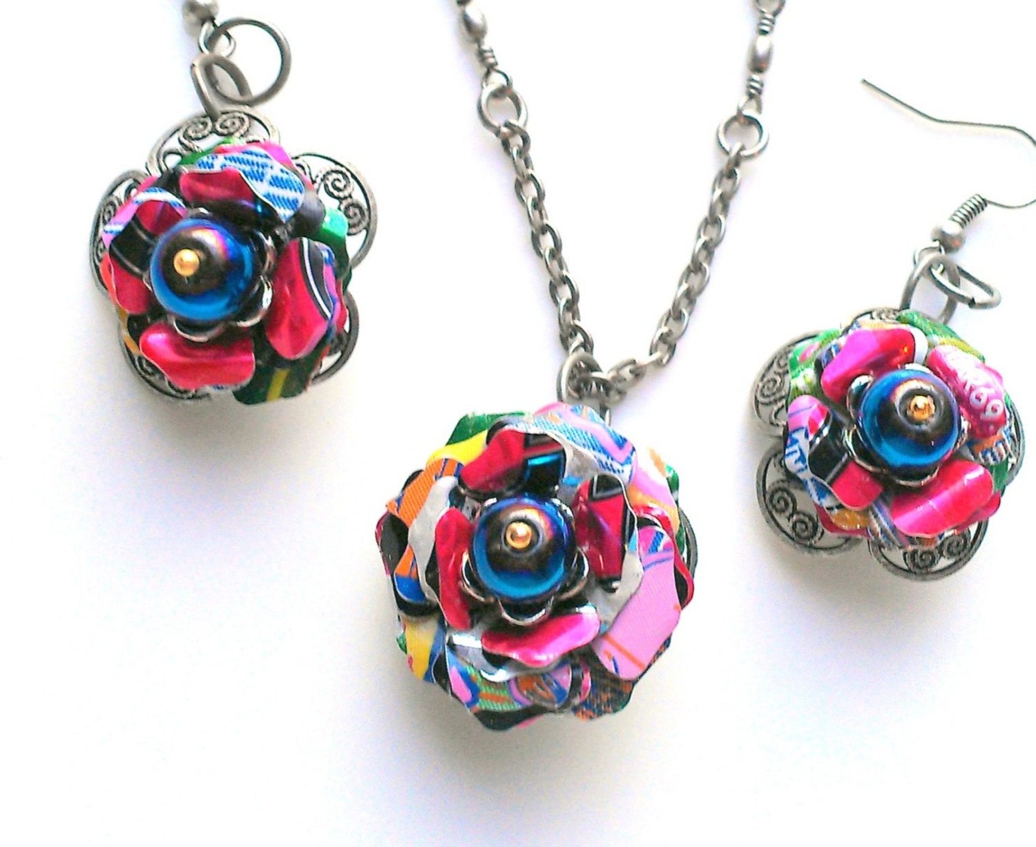 Teen Girl Jewelry Teen Girl Gift Women Jewelry Women Gift Colorful Necklace Earrings Tin Can Aluminum Can Jewelry Eco Friendly