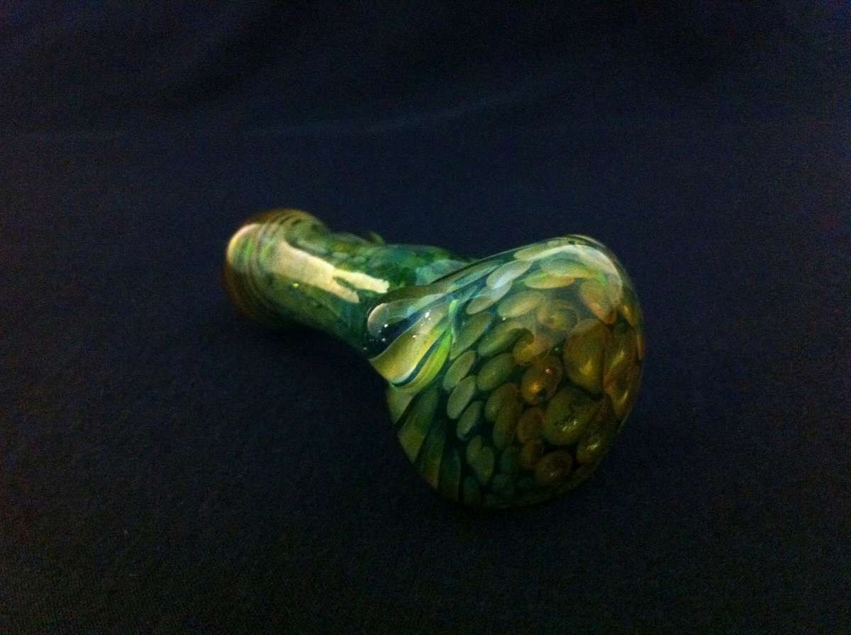 Green Glass Silver and Gold Fumed Honeycomb And Wrap and Rake Tobacco Spoon Pipe