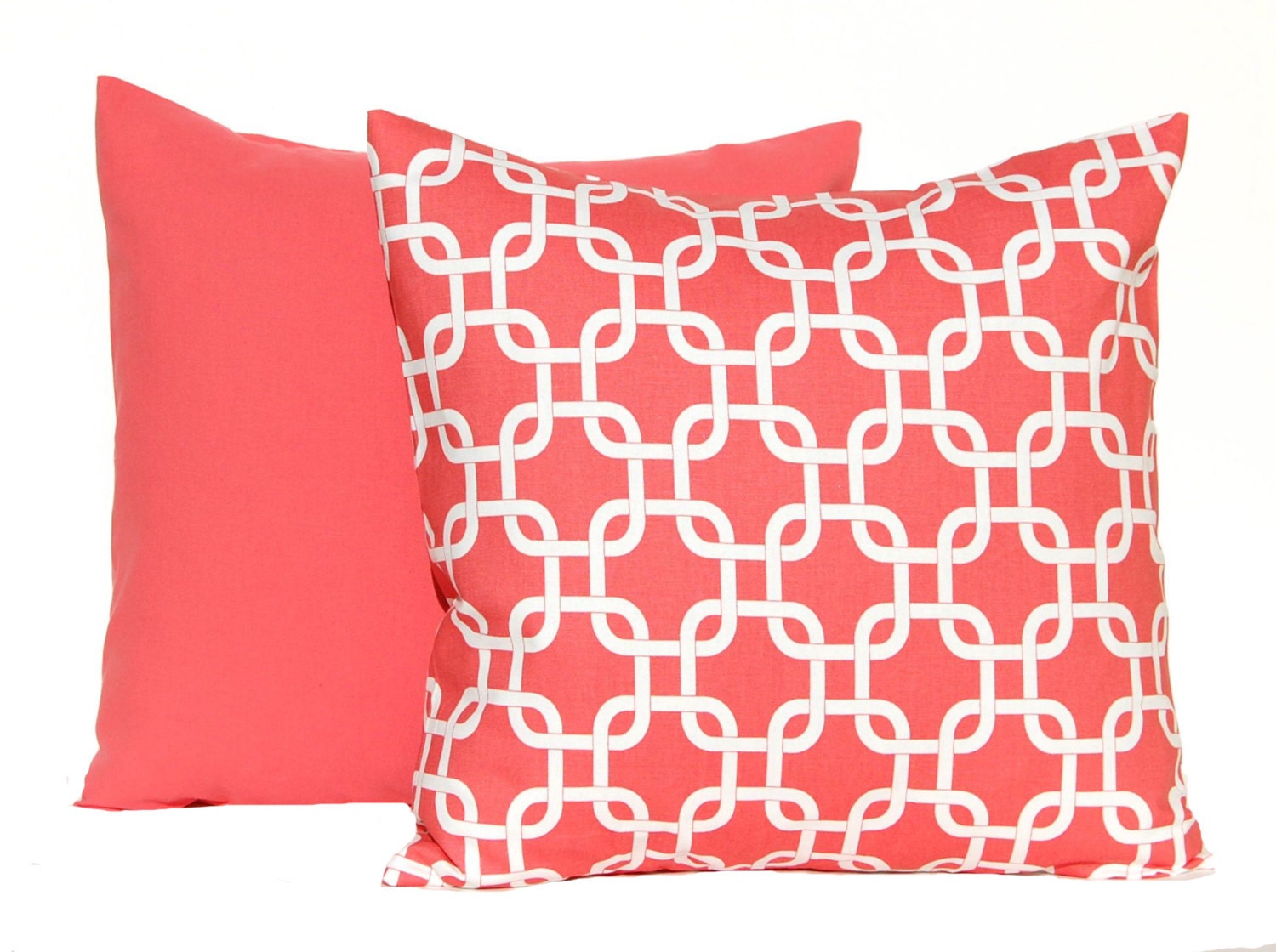 Coral Pillow Decorative Throw Pillow Covers 20 x 20 Inches Combo Pair Pillow Covers Coral Chain Gotcha with Coordinating Solid