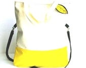 BLACK AND YELLOW / cream tote bag / vegan leather / organic tote / messenger / crossbody