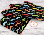 Cloth Napkins 9 inch Set of 4 Lunchbox Cocktail Child Toddler in Amy Adams for Riley Blake, Geekly Chic, Mustache Black