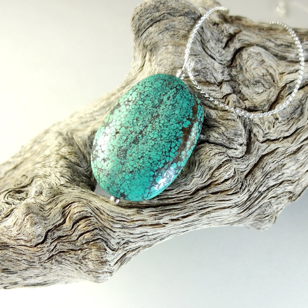 Jewelry Pendant Speckled Blue Turquoise Silver Chain
