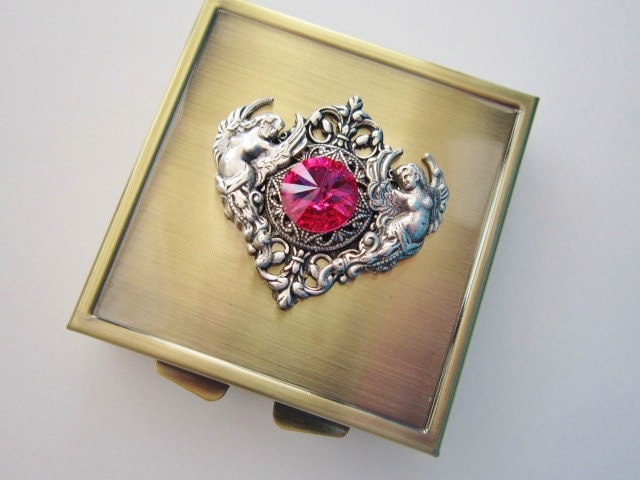 PILL BOX With Mirror Pink Angel