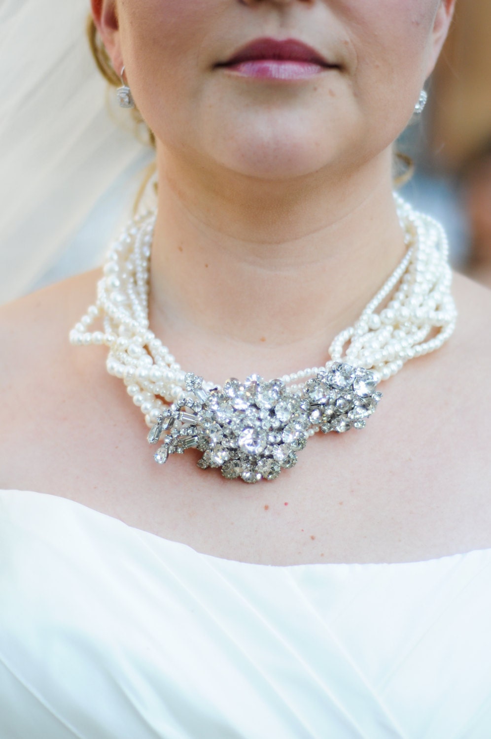 Custom Brooch Pearl Statement Necklace - Free Shipping