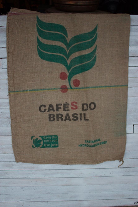 Reclaimed Jute Coffee sack Cafe Brasil Great color and saving the Amazon Lot of Three Bags