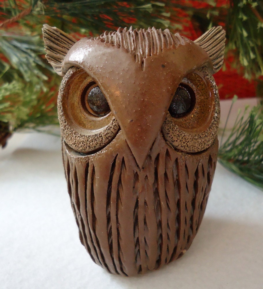 Vintage 1980s Owl Figurine, Handcrafted, OOAK
