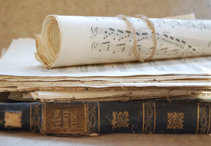 Vintage Music sheets, Book Pages (no 3), 1 pack of 5, Paper Ephemera, antique paper, music score, old book pages, naturally aged