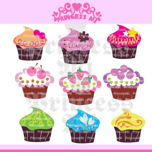 Digital collage illustration Clipart kawaii sweet cupcake graphic by princess mi 1034