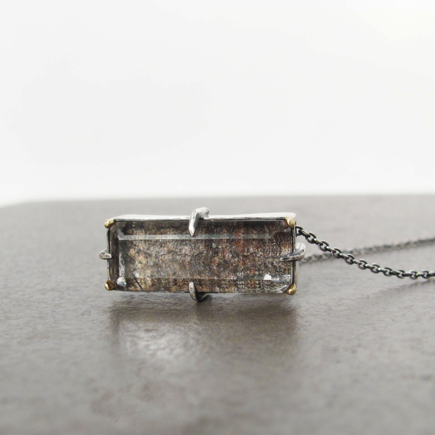 Quartz Sterling and 18k Gold Rectangular Necklace