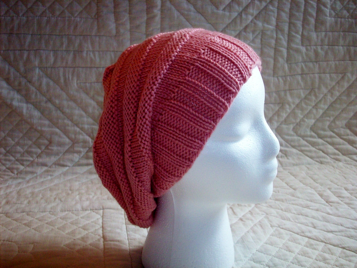 Carnation Pink Handknit Slouch Hat