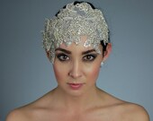 Vintage Inspired Bridal Rhinestone Head Piece with White Swarovski Pearls and Pure silk ribbon - Ships in 2 weeks